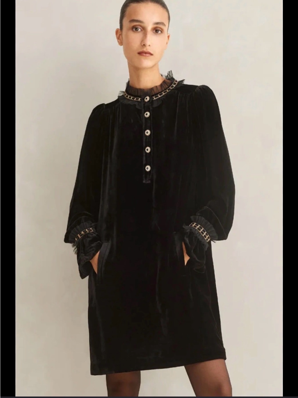 Me+Em Silk Blend Black Velvet Shift Dress With Chain-Trim Details